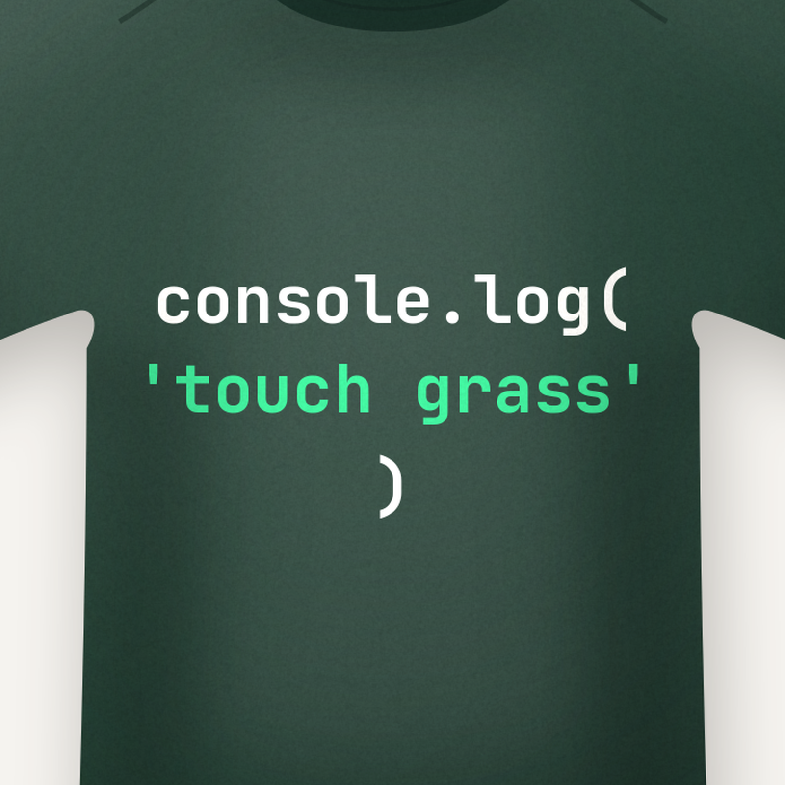 Close-up of the console.log('touch grass') screen print