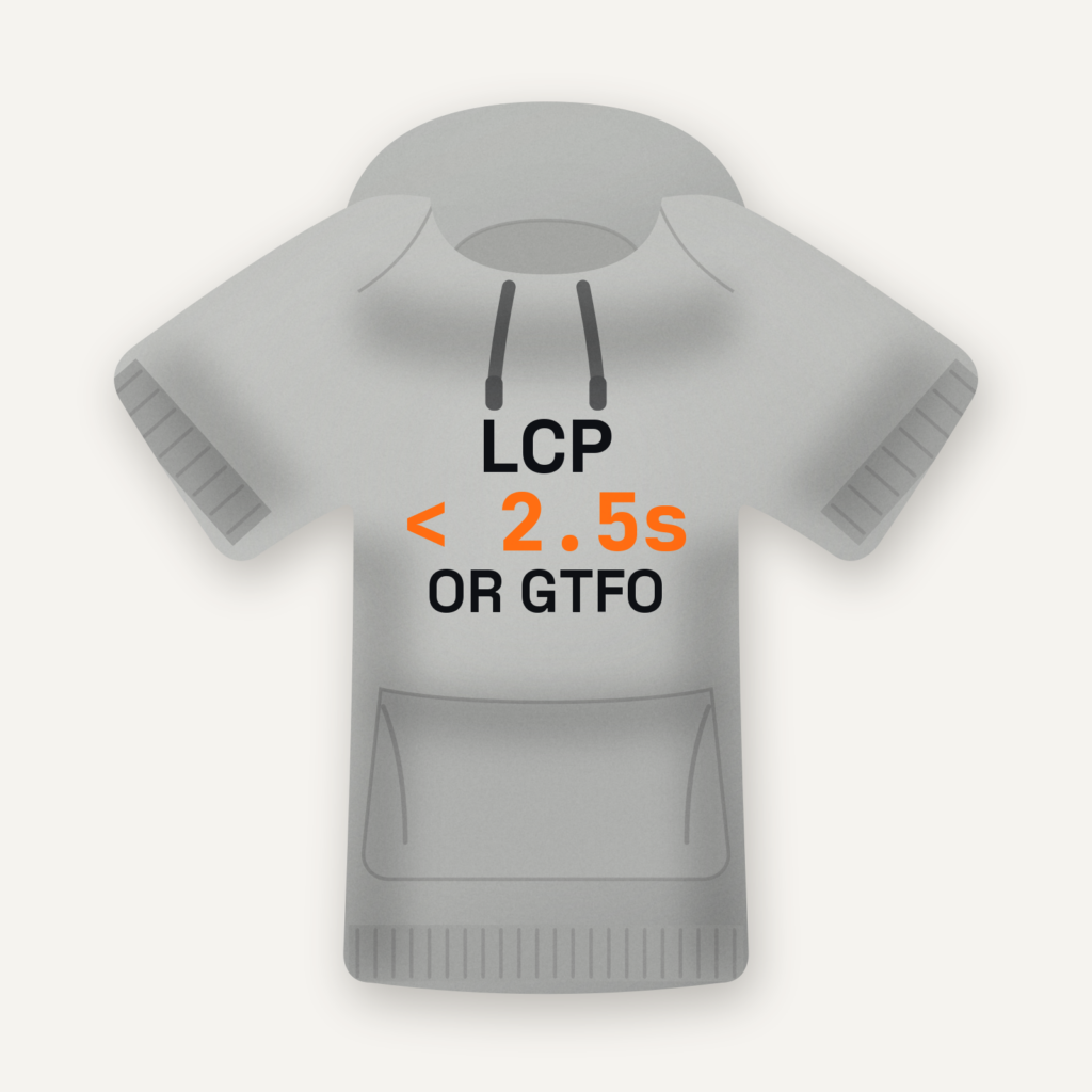 LCP under 2.5 seconds or GTFO hoodie in heather grey, flat lay