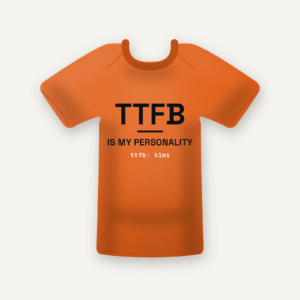 TTFB Is My Personality tee in velocity amber, flat lay