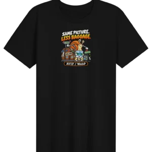 UNSNAIL // AVIF / WebP T-Shirt — black t-shirt, front view