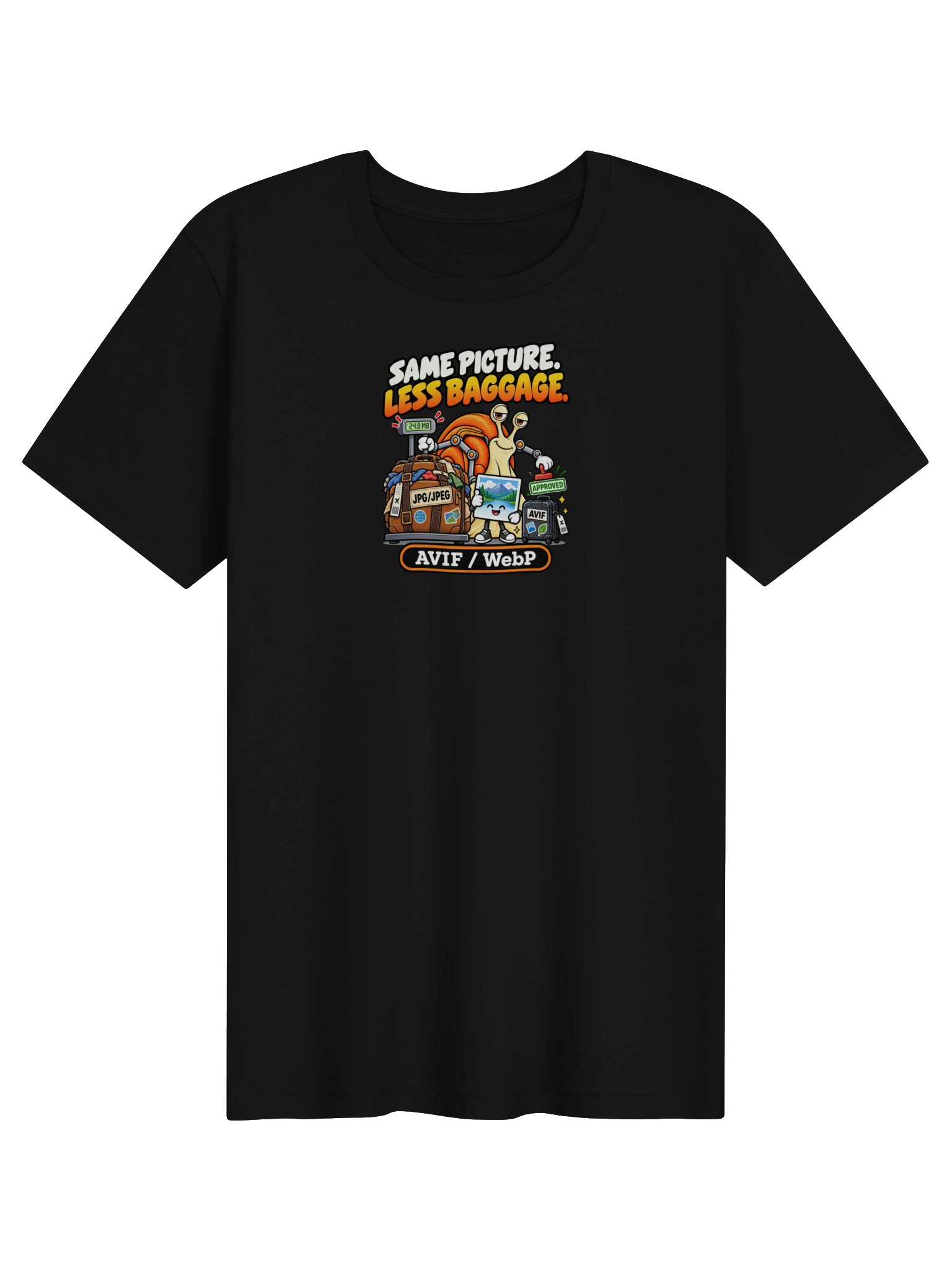 UNSNAIL // AVIF / WebP T-Shirt — garment and print