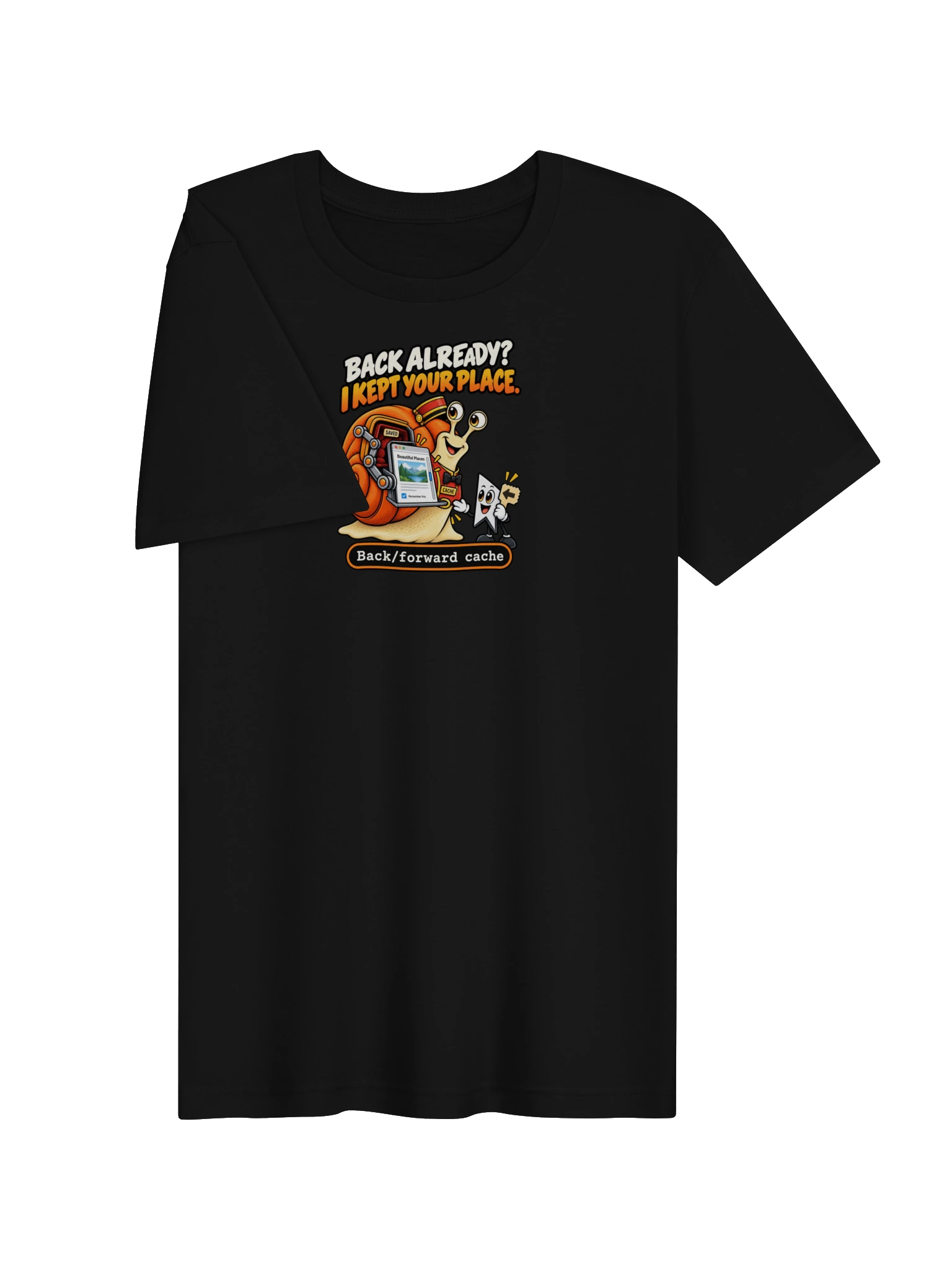 UNSNAIL // Back Already? T-Shirt — black t-shirt, flat front view