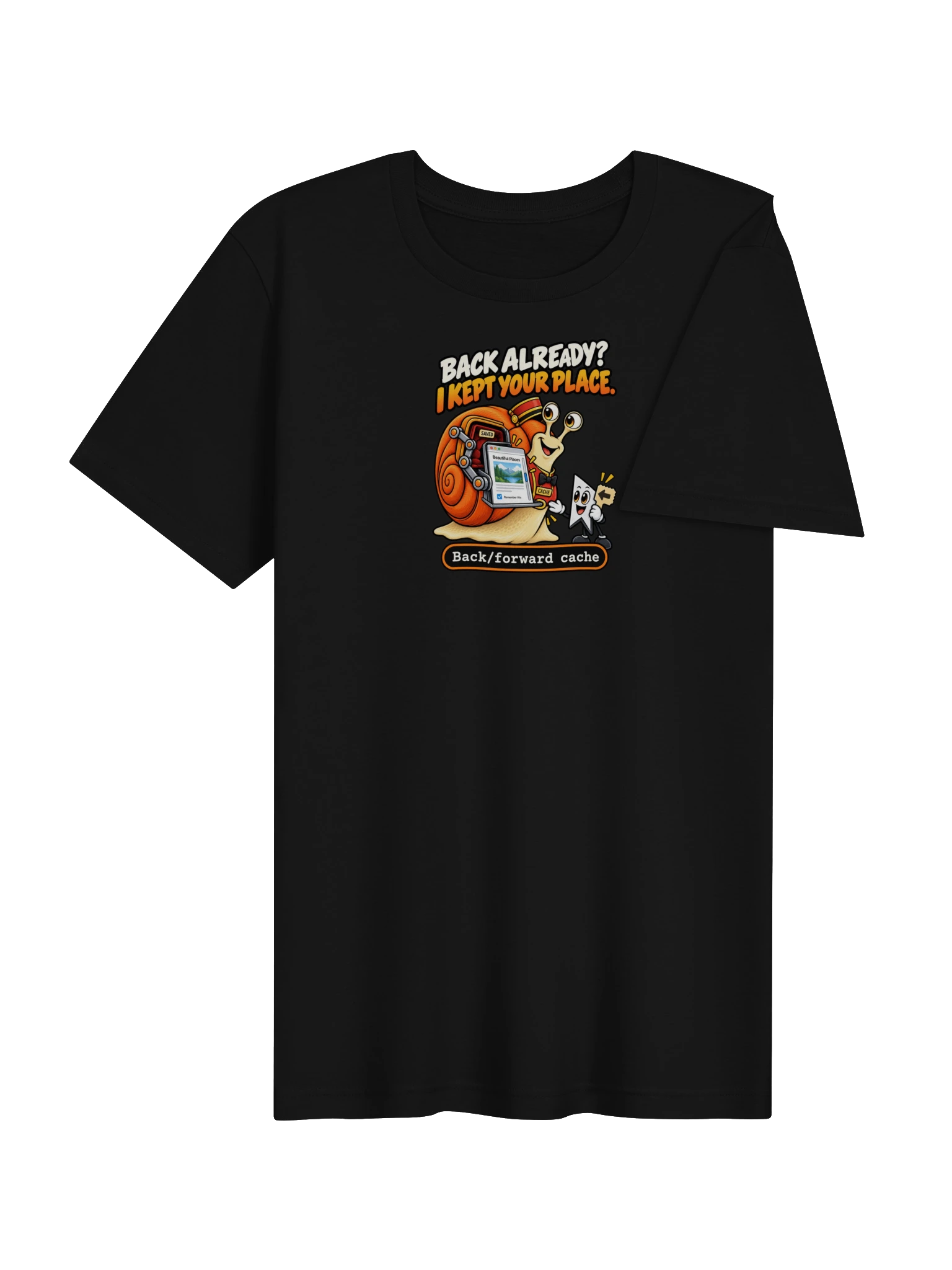 UNSNAIL // Back Already? T-Shirt — black t-shirt, angled view