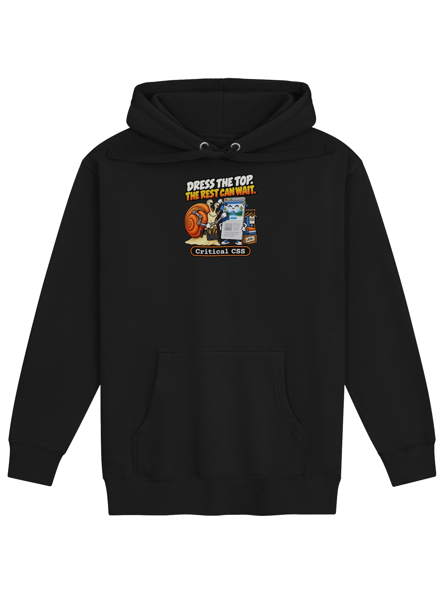 UNSNAIL // Critical CSS Hoodie — product and print
