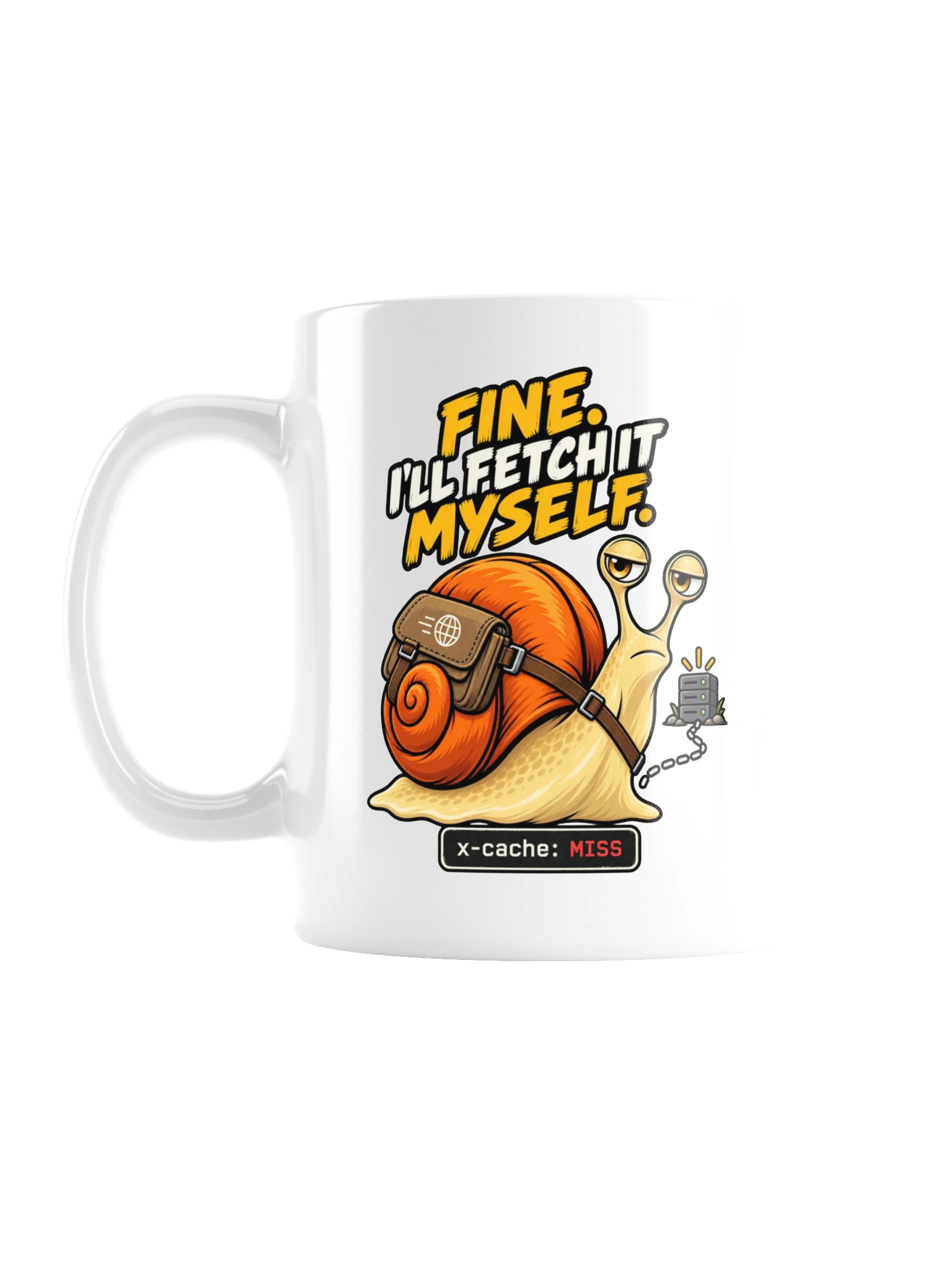 White Unsnail ceramic mug with wraparound print