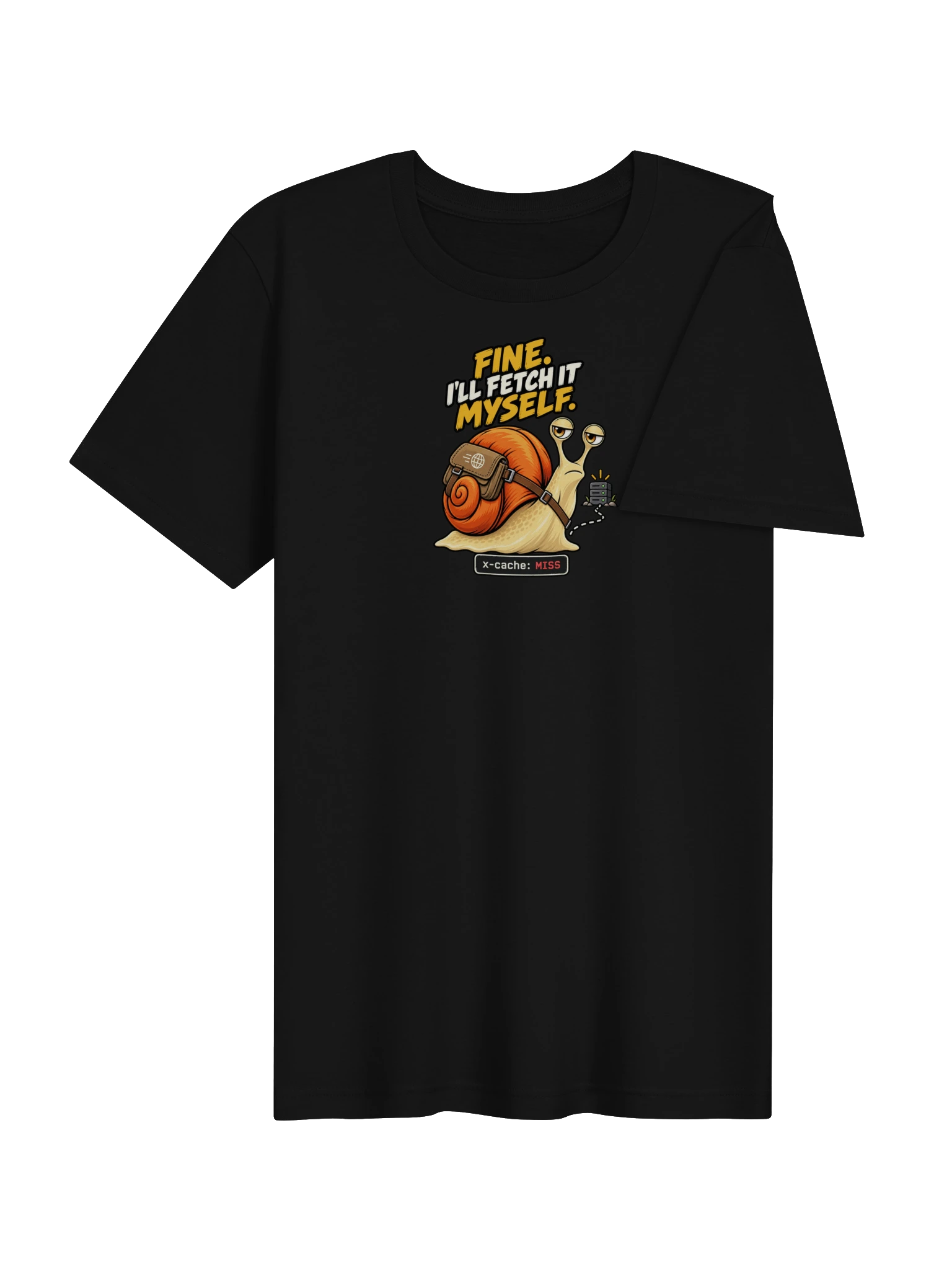 UNSNAIL // Fine, I'll Fetch It Myself T-Shirt — black t-shirt, angled view