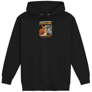 UNSNAIL // I Invited One Script Hoodie — black hoodie, front view