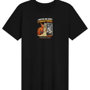 UNSNAIL // I Invited One Script T-Shirt — black t-shirt, front view