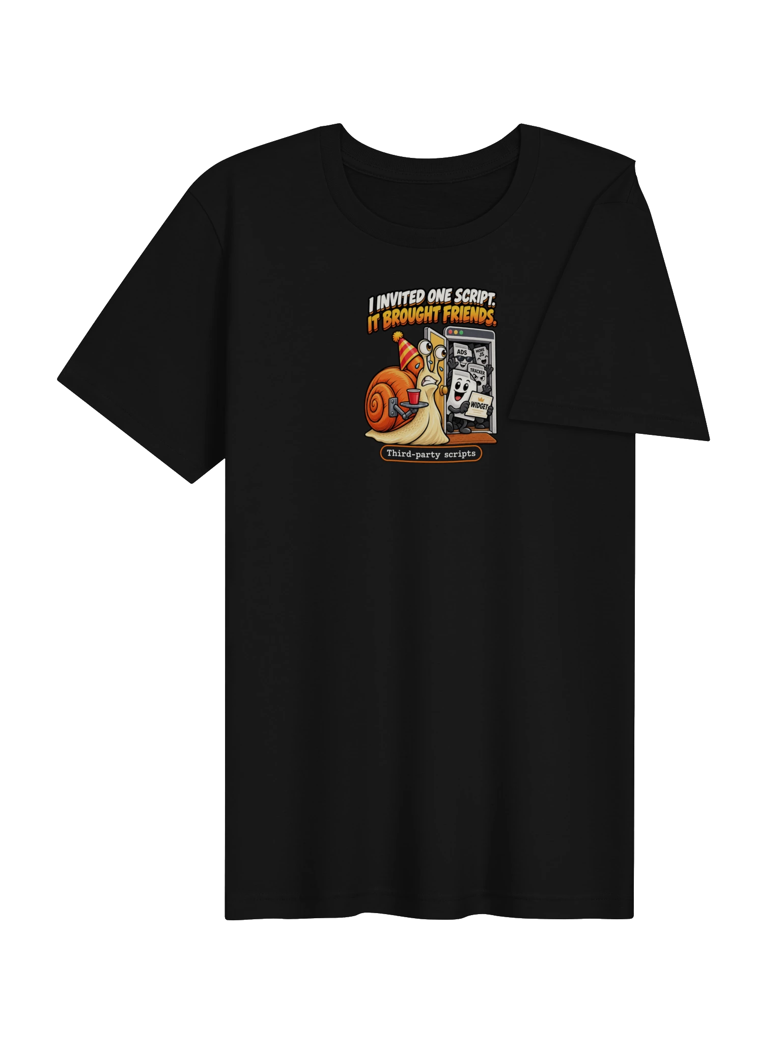 UNSNAIL // I Invited One Script T-Shirt — black t-shirt, angled view