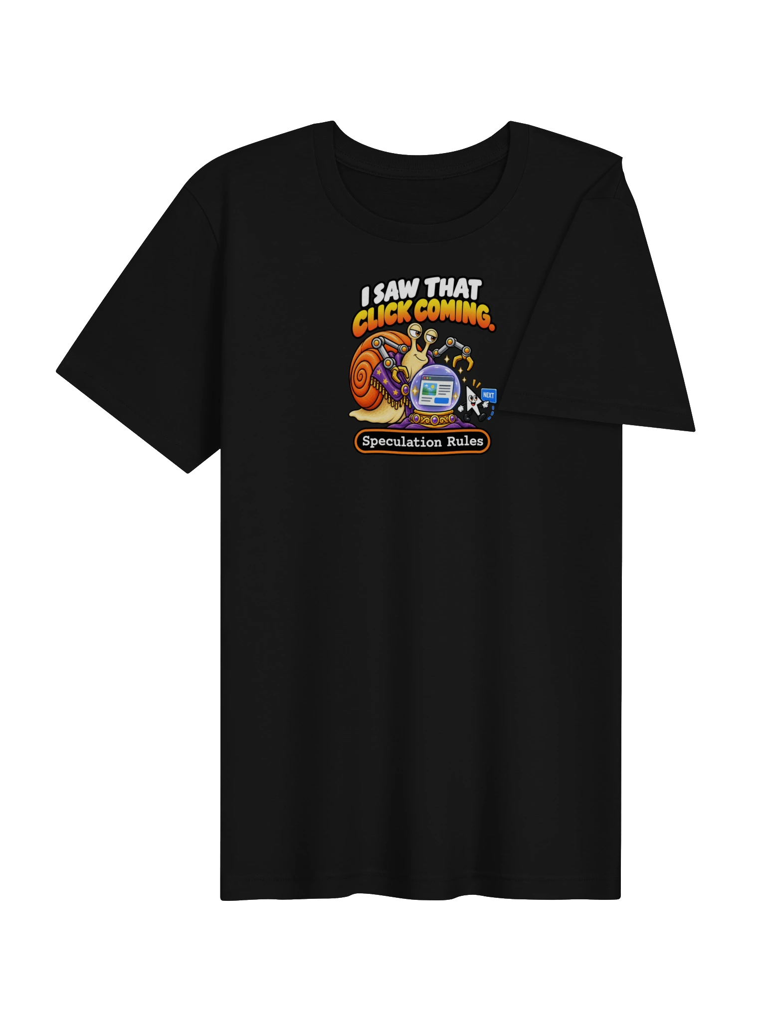 UNSNAIL // I Saw That Click Coming T-Shirt — black t-shirt, angled view