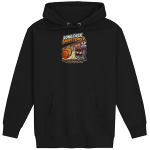 UNSNAIL // Long Task, Short Temper Hoodie — black hoodie, front view
