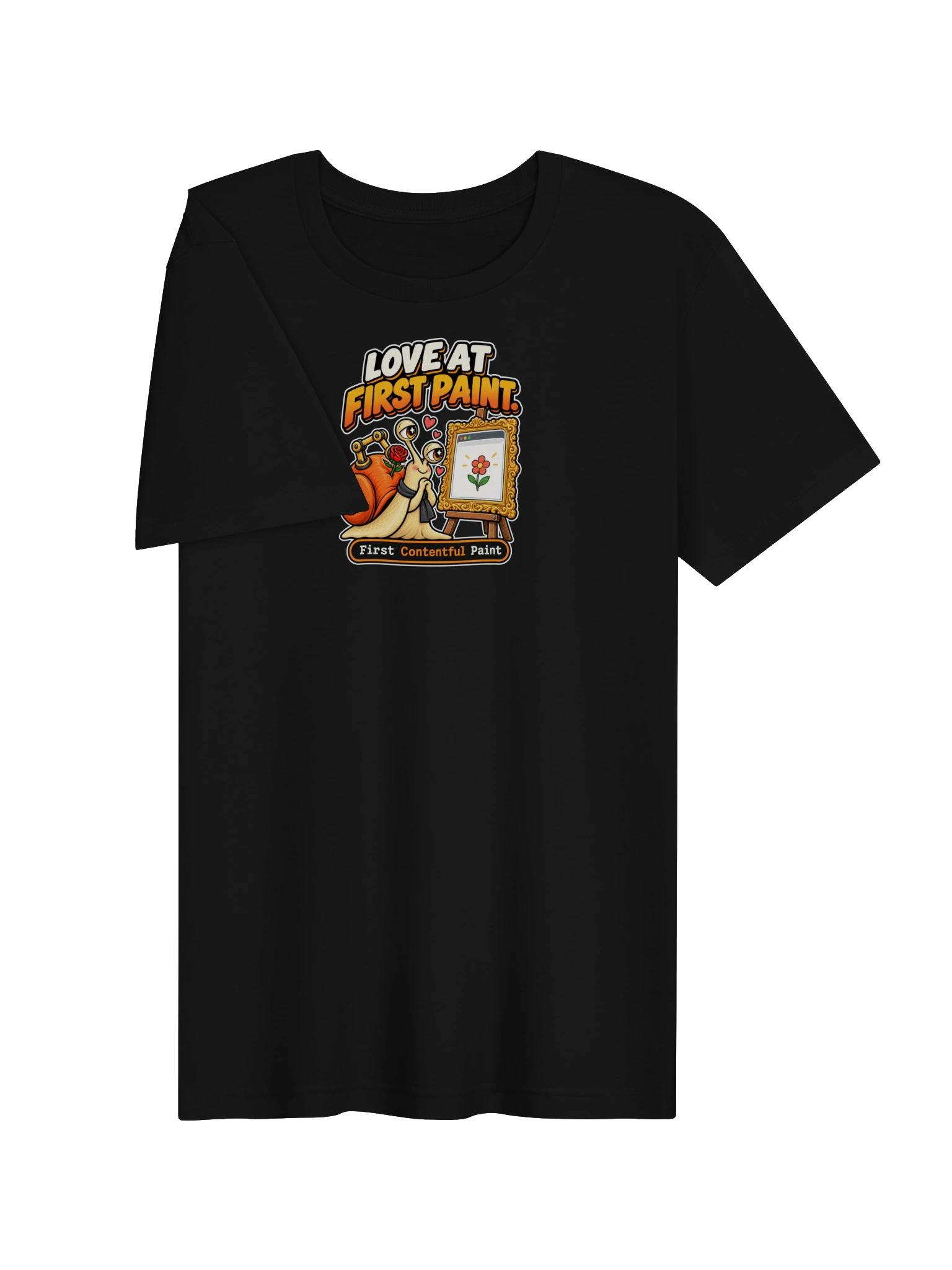 UNSNAIL // Love at First Paint T-Shirt — black t-shirt, flat front view