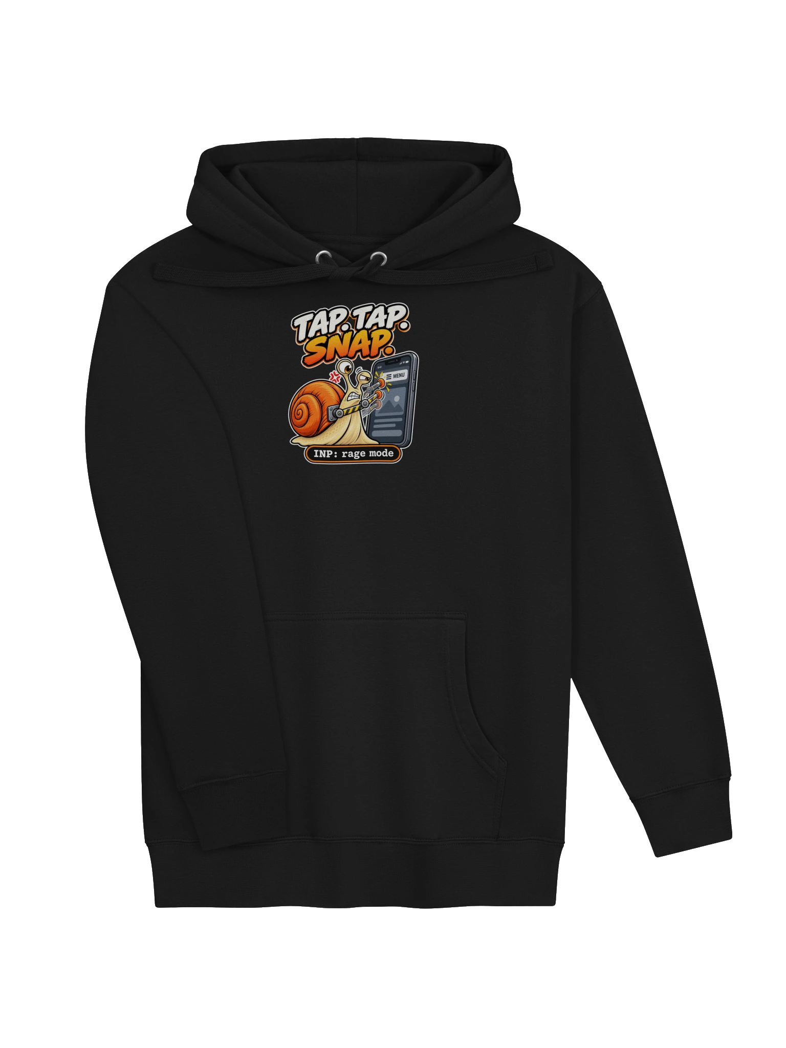 UNSNAIL // Rage Click Hoodie — black hoodie, detail view