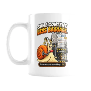 UNSNAIL // Same Content, Less Baggage Mug — white ceramic mug, front view