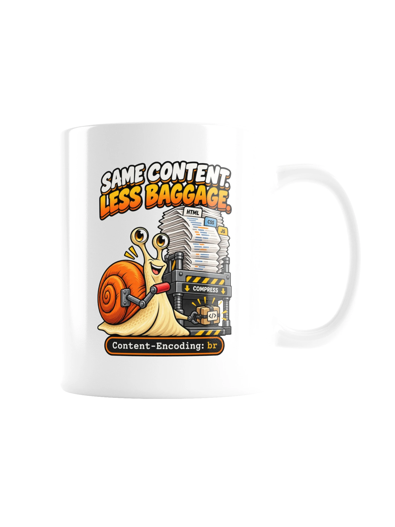 UNSNAIL // Same Content, Less Baggage Mug — white ceramic mug, reverse view