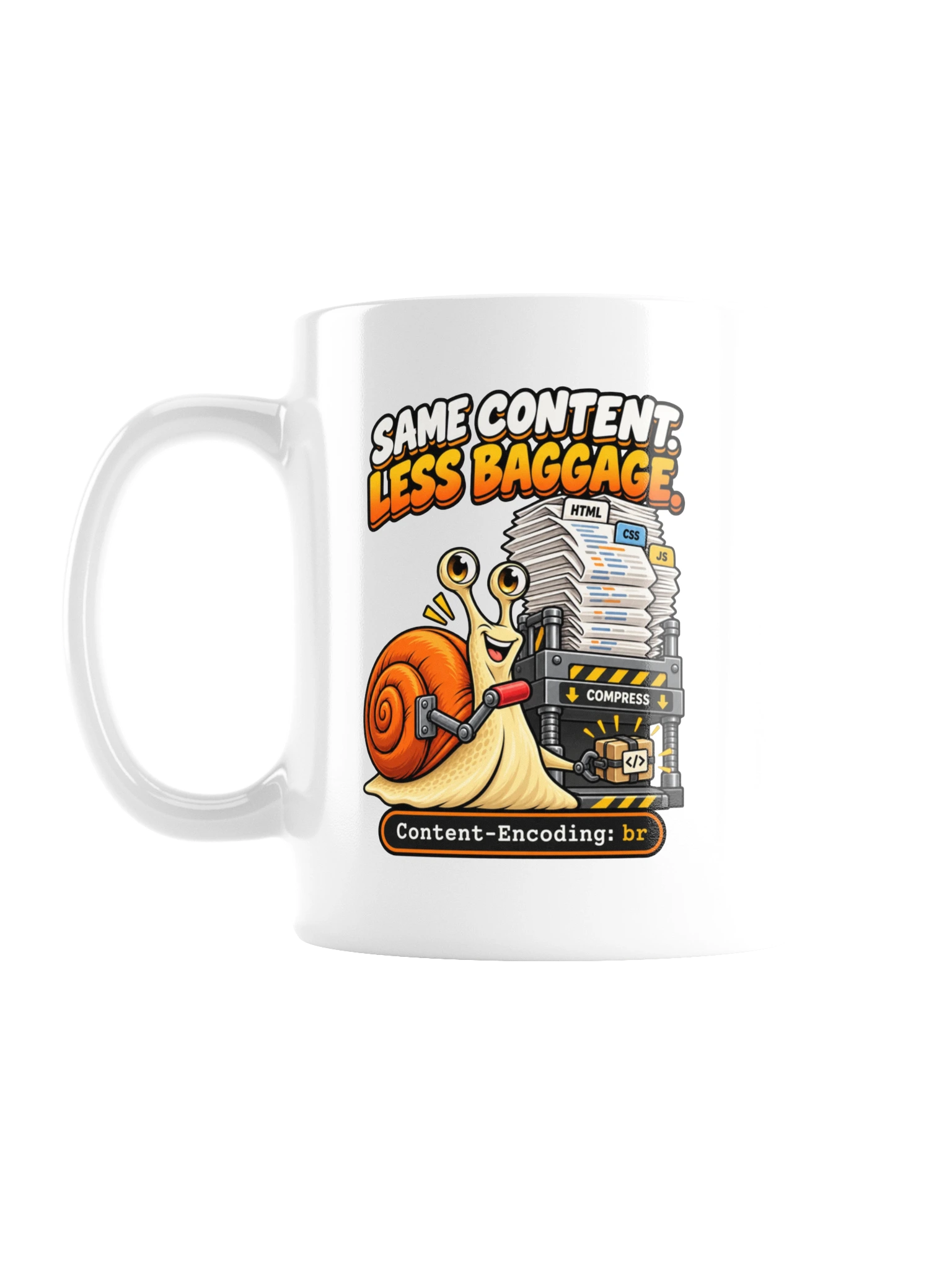 UNSNAIL // Same Content, Less Baggage Mug — white ceramic mug, large view