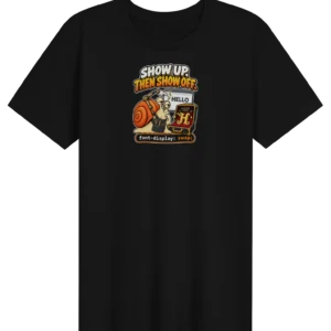 UNSNAIL // Show Up, Then Show Off T-Shirt — black t-shirt, front view