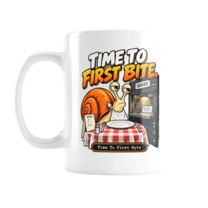 UNSNAIL // Time to First Bite Mug — white ceramic mug, front view
