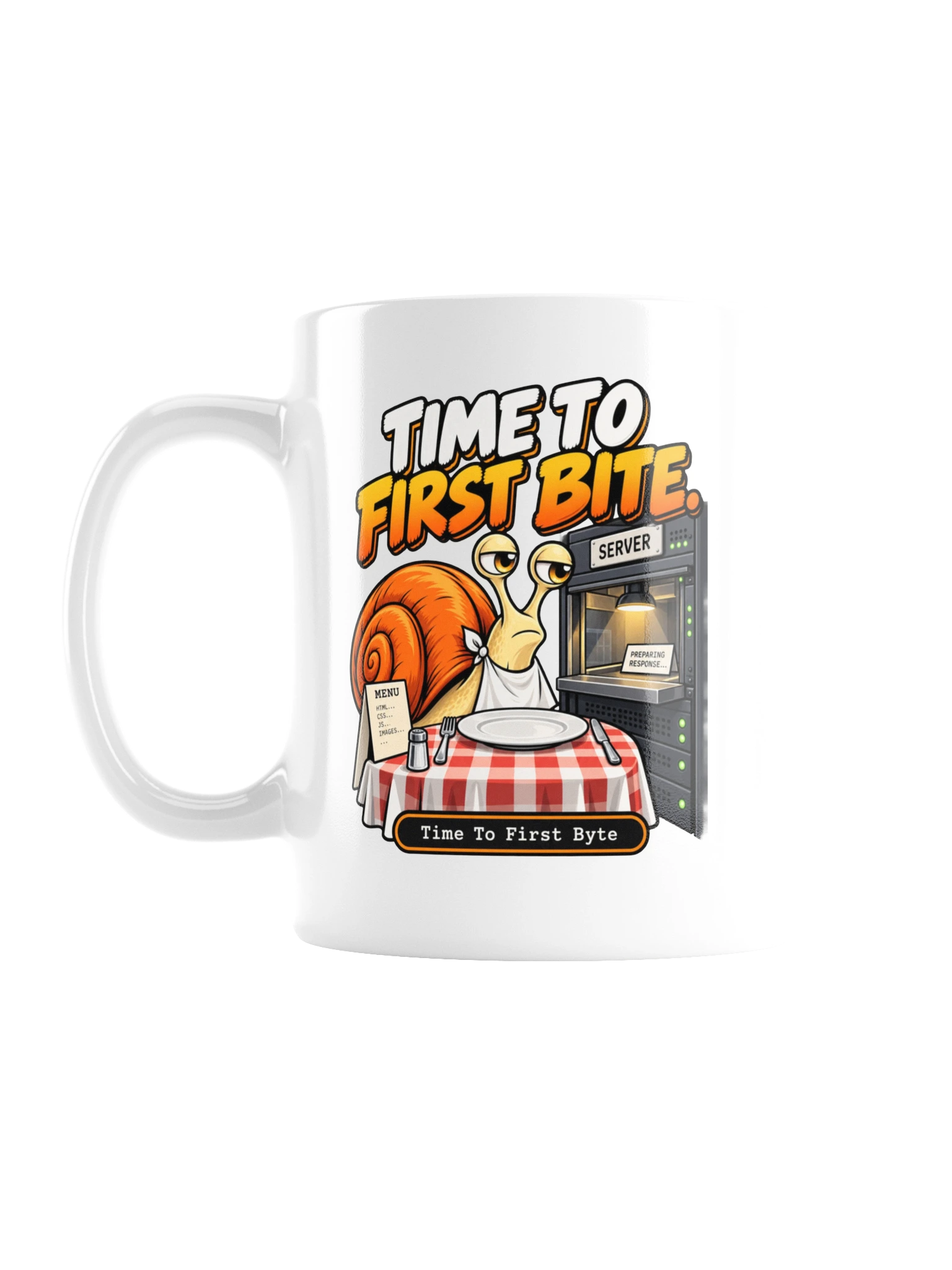 UNSNAIL // Time to First Bite Mug — white ceramic mug, large view