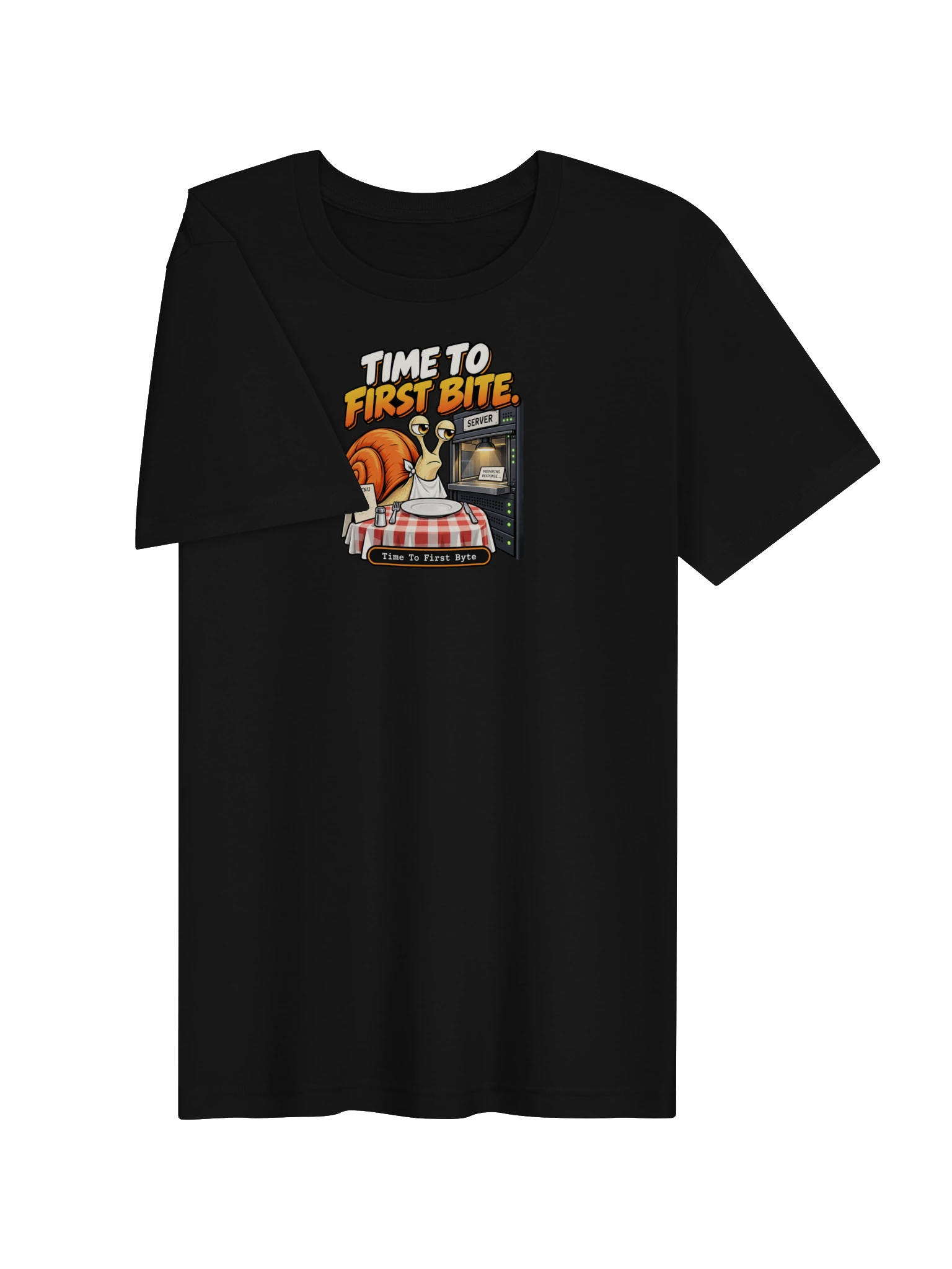 UNSNAIL // Time to First Bite T-Shirt — black t-shirt, flat front view