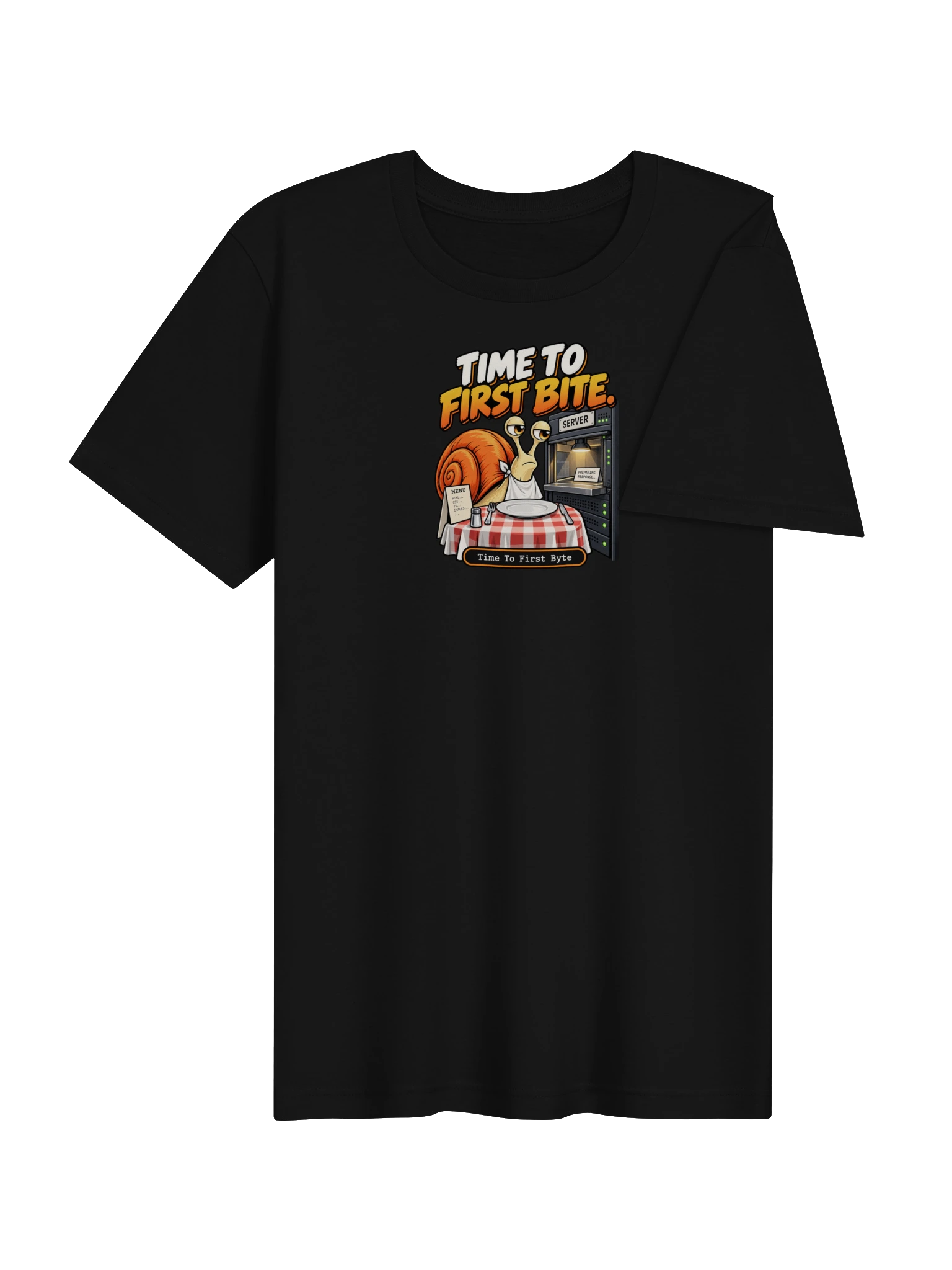 UNSNAIL // Time to First Bite T-Shirt — black t-shirt, angled view